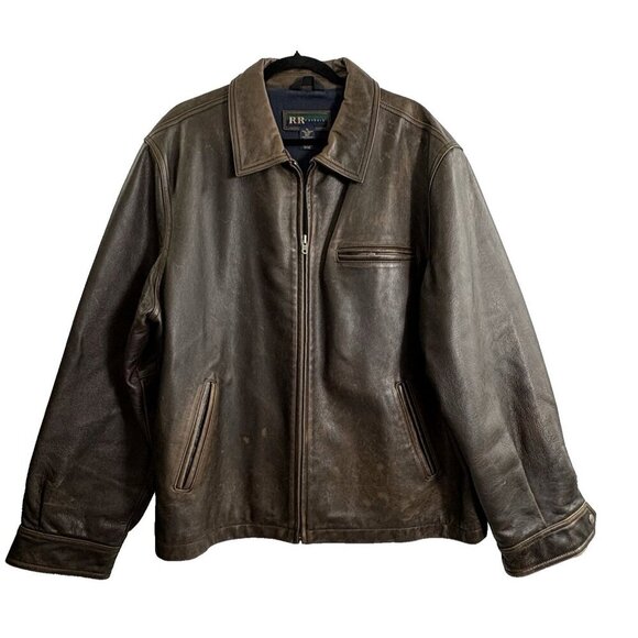 R & R Casuals Men Leather Coat Size XL Brown Lined Heavy Luxury Stylish